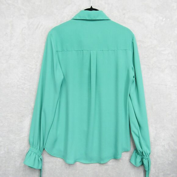 Express Portofino Shirt Green Bell Tie Long Sleeve Blouse Top Button Up Sz Small - Picture 3 of 10